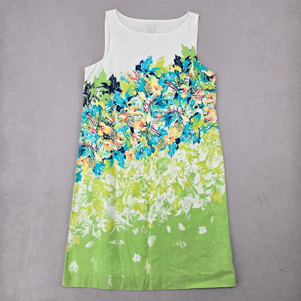 J. Jill SMALL Linen Floral Shift Dress Women Green White Blue Sleeveless Summer